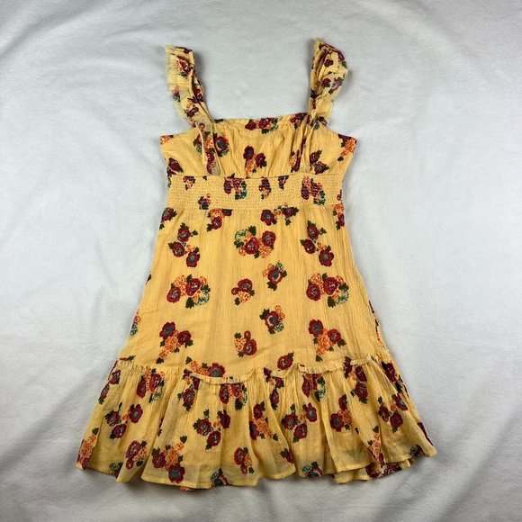 Urban Outfitters Orange Ruffled Gauze Floral Mini Dress Size Small - Picture 3 of 6